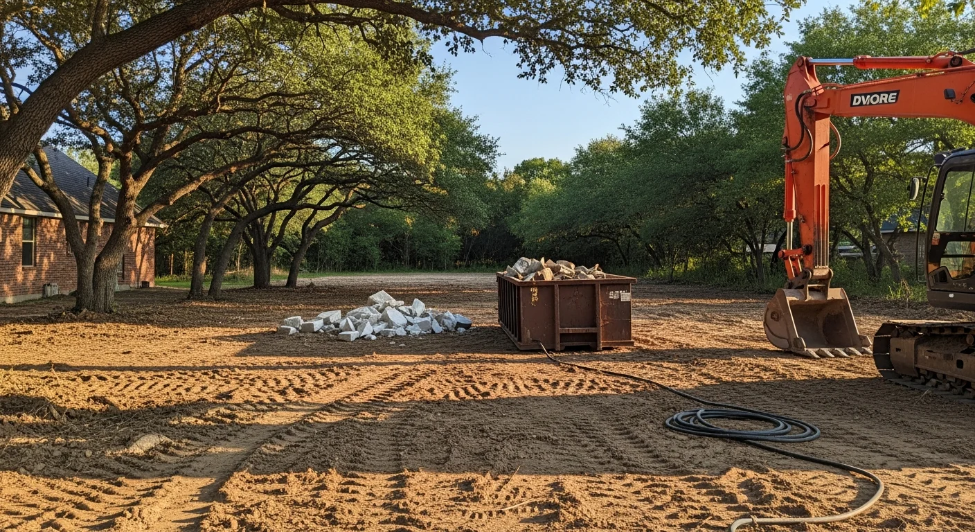 Excavation equipment clearing and preparing property site