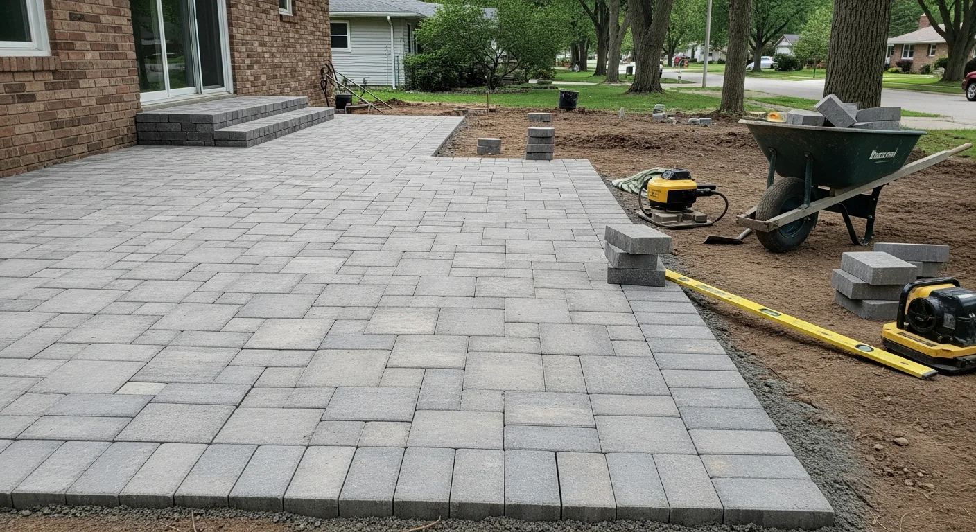 Completed driveway hardscape installation with proper drainage grading