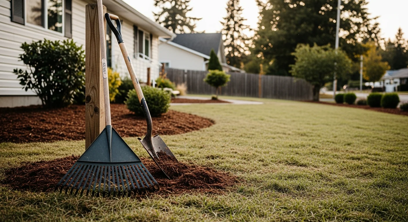 Well-maintained residential landscape with cleared yard and healthy vegetation